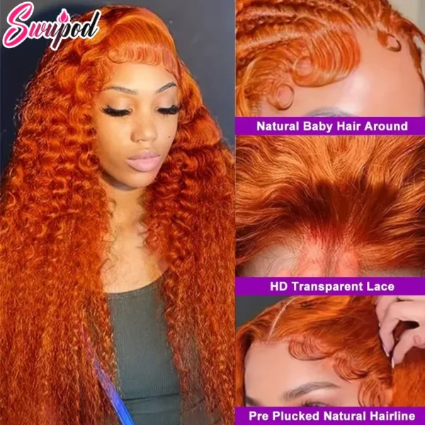 Swupod 13x4 13x6 220% Density Transparent HD Lace Front Wig for Women Deep Wave Remy Human Hair Ginger Orange 350# Loose Curly - Image 12
