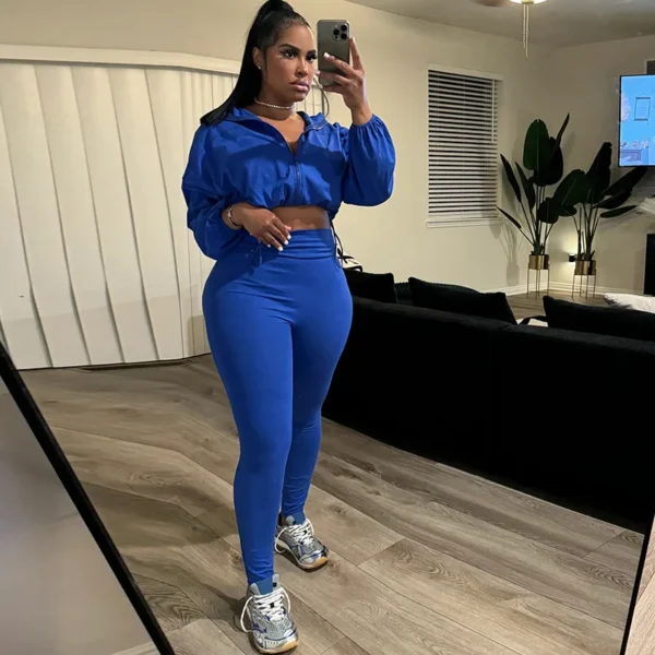 Weird Puss 2024 Autumn Women 2 Piece Set Casual Tracksuit Zipper Thin Drawstring Jacket+Leggings Matching Streetwear Sporty Suit - Image 8
