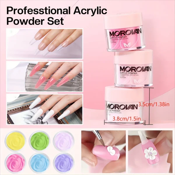 Morovan Acrylic Nail Kit for Beginners:with Everything Professional AcrylicNail Kits Set with Glitter AcrylicPowder UV Lamp for - Image 2