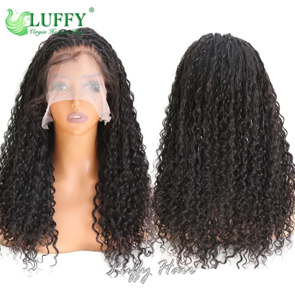 Human Hair Braided HD Full Lace Wigs Knotless Box Boho Braids Full Lace Braided Wig Pre Plucked with Baby Hair Curly End 300% - Image 7