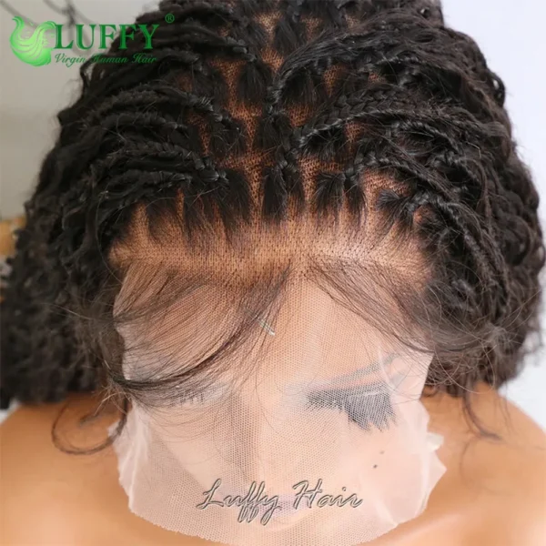 Human Hair Braided HD Full Lace Wigs Knotless Box Boho Braids Full Lace Braided Wig Pre Plucked with Baby Hair Curly End 300% - Image 14