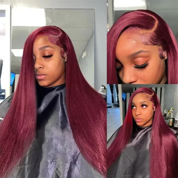 Burgundy 13x4 HD Lace Frontal Human Hair Wig Straight Red 13x6 Lace Front Human Hair Wigs 99J Colored 200% Human Hair Wig 100% - Image 5
