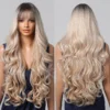 Loose Body Wave Synthetic Wigs Long Brown Blonde Ombre Wig with Bangs Wave Curl Wigs for Black Women Heat Resistant Daily Party - Image 9