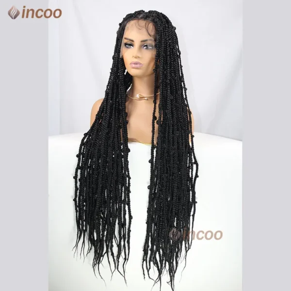 36 Inches Synthetic Lace Braided Wigs Butterfly Braids Lace Wig For Black Women Braid Wigs On Sale Clearance Box Braids Lace Wig - Image 21