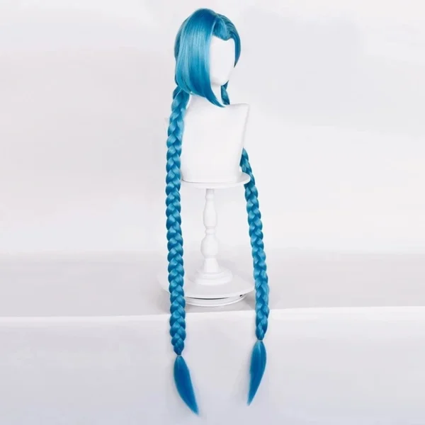 LOL Jinx Cosplay Wig Long Braided Blue The Loose Cannon Wig with Blue Braid Heat Resistant Synthetic Hair Wigs + Wig Cap - Image 2