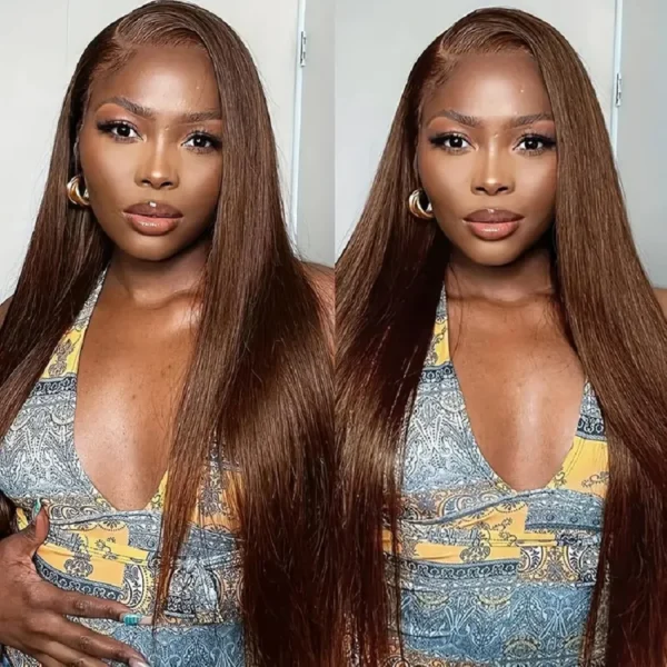 Chocolate Brown Straight 13x4 13x6 Hd Lace Frontal Wig Brazilian Colored T Part Human Hair Wigs For Women Preplucked 30 36 Inch - Image 14