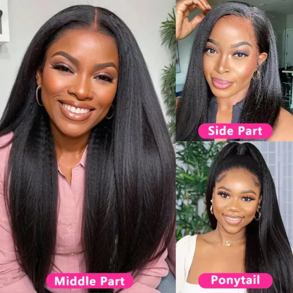 Kinky Straight 13x6 Hd Lace Frontal Wig 360 Hd Lace Black Wig Ponytail Yaki Straight 7x5 Wear And Go Glueless Human Hair - Image 2