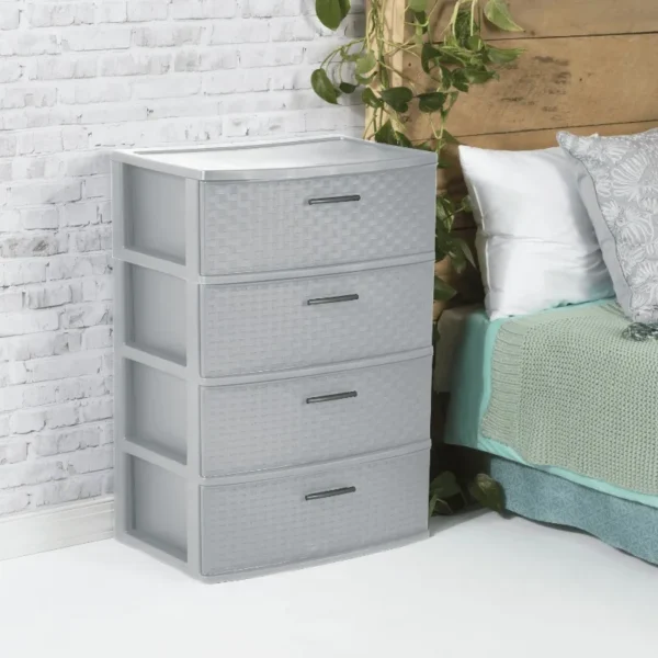 Stylish 4 Drawer Wide Woven Plastic Organizer for Home Storage Needs and Durability - Image 5