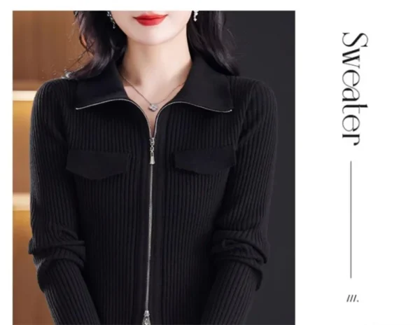 Fashion Zipper Short Knitted Cardigan Sweater 2025 Spring Autumn New Korean Versatile Coat Top Turn-Down Col Sweater Solid Color - Image 35
