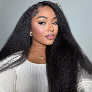Kinky Straight 13x6 Hd Lace Frontal Wig 360 Hd Lace Black Wig Ponytail Yaki Straight 7x5 Wear And Go Glueless Human Hair
