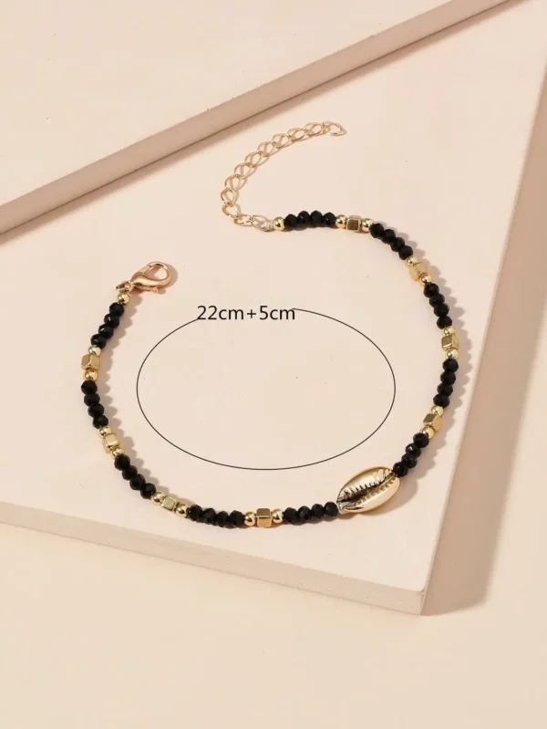 1 Seaside Beach Style String Color Bead Crystal Shell Ankle Ankle Anklet Women's All-match Leisure Travel Party Simple Body Gold - Image 12
