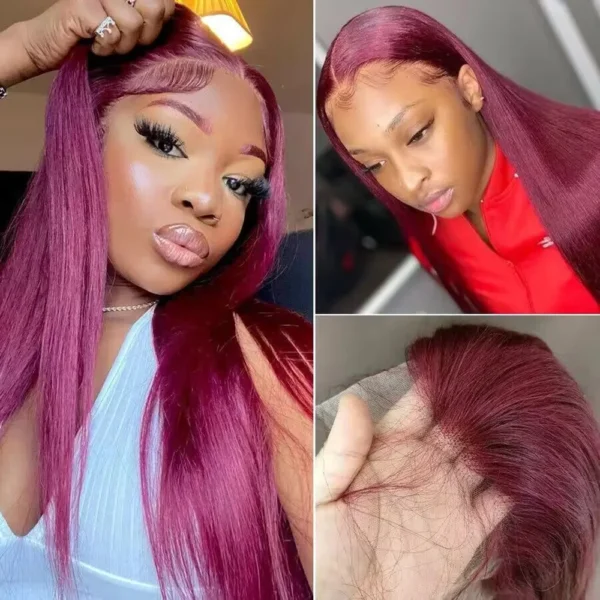 Burgundy 13x4 HD Lace Frontal Human Hair Wig Straight Red 13x6 Lace Front Human Hair Wigs 99J Colored 200% Human Hair Wig 100% - Image 4