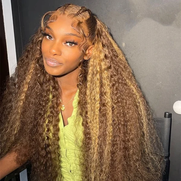 Hd Transparent Curly Highlight 13x6 Lace Frontal Wig Human Hair Deep Wave Blonde Ombre Color Water Wave Lace Font Wigs For Women - Image 9