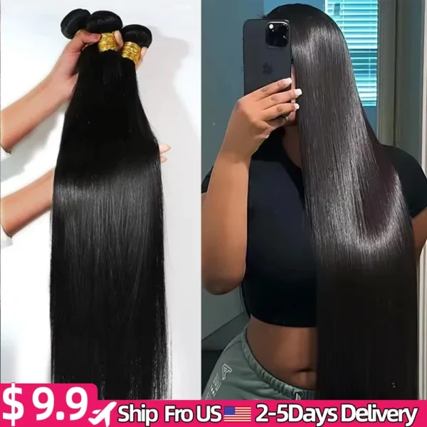 250% Density 4Pcs Bone Straight Human Hair Bundles 38 48 Inch Human Hair Bundles Virgin Hair Weave Bundles Remy Hair Extensions