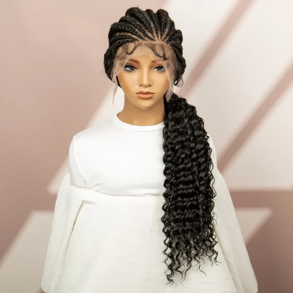African Black Women Braided Wigs Double Lace Cornrow Braided Wig with Baby Hair Full Lace Frontal 30 Inch Natural Braiding Hair - Image 15