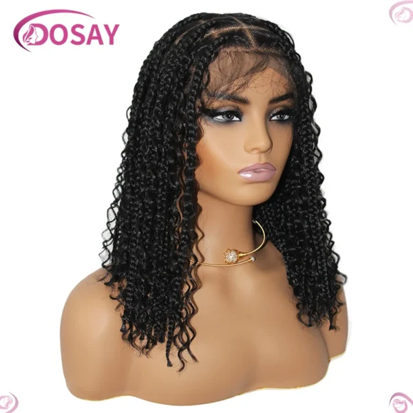 Synthetic Curly Wigs Short 360 Full Lace Boho Braids Wig 12 Inch Knotless Braided Wigs Goddess Box Braid Wig Pre-Pluck Baby Hair - Image 15
