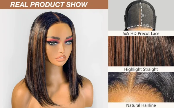 Glueless Wigs Human Hair Pre Plucked Pre Cut P1b/30 Straight Bob Wig Human Hair 5x5 Hd Lace Closure Wigs With Natural Hairline - Image 10