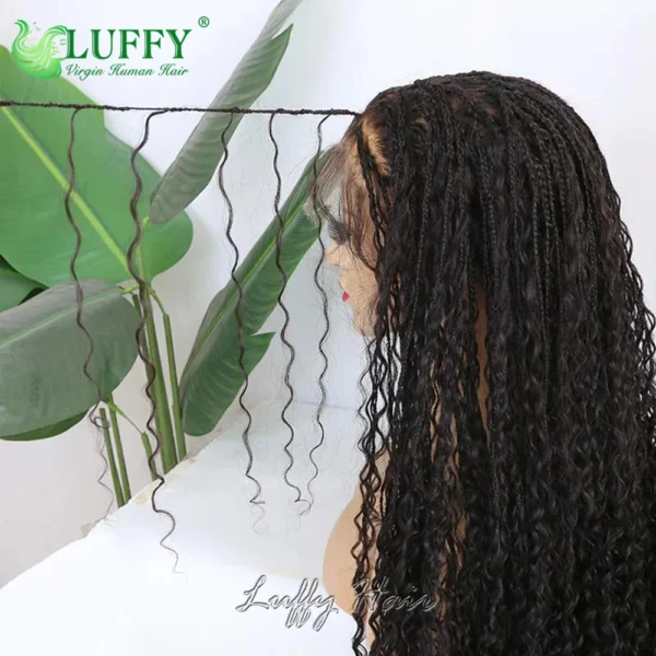 Human Hair Braided HD Full Lace Wigs Knotless Box Boho Braids Full Lace Braided Wig Pre Plucked with Baby Hair Curly End 300% - Image 12