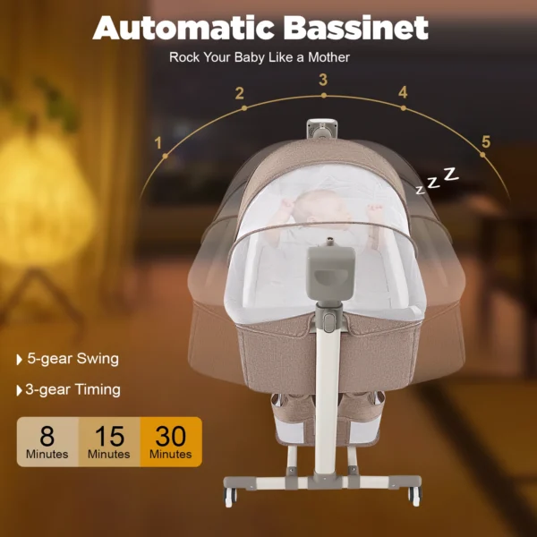 5 Gears Baby Rocking Bed Baby Crib Electric Bassinet W/ Mosquito Net Adjustable Height Nursery Bed Bluetooth Music 110V 44IBS - Image 4
