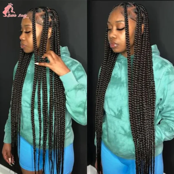 Synthetic Full Lace Wigs Jumbo Box Braids Wig Lace Front Wig Knotless Braids Wig Black Women Long 36“ Cornrows Box Braided Wigs - Image 13