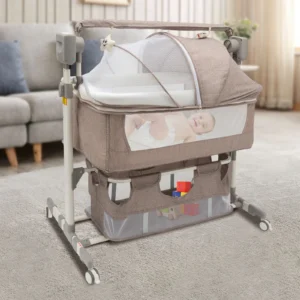 5 Gears Baby Rocking Bed Baby Crib Electric Bassinet W/ Mosquito Net Adjustable Height Nursery Bed Bluetooth Music 110V 44IBS