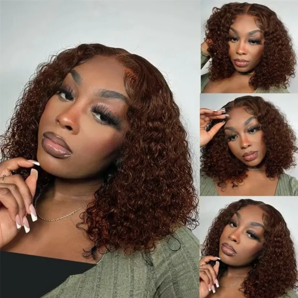 250 Density Chocolate Short Bob Wigs Human Hair Wig 13x4 HD Lace Front Wig Deep Wave Pre plucked Transparent Lace Frontal Wig - Image 12