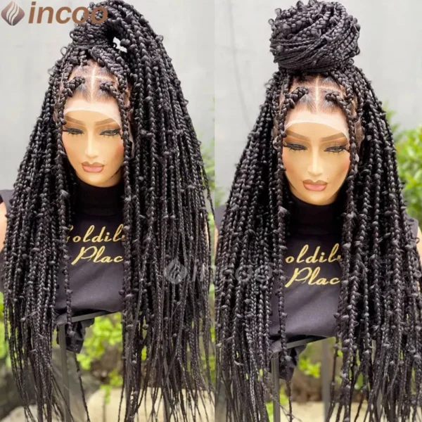 36 Inches Synthetic Lace Braided Wigs Butterfly Braids Lace Wig For Black Women Braid Wigs On Sale Clearance Box Braids Lace Wig - Image 12