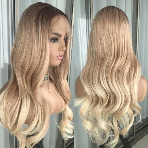 Body Wave Lace Front Wig Highlight Ash Blonde Lace Frontal Synthetic Wigs Pre Plucked Long Wavy Synthetic Lace Wig for Women - Image 13