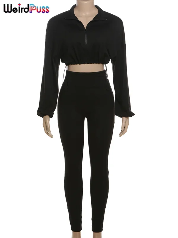 Weird Puss 2024 Autumn Women 2 Piece Set Casual Tracksuit Zipper Thin Drawstring Jacket+Leggings Matching Streetwear Sporty Suit - Image 6