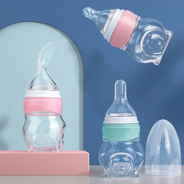 1 Pc Baby Medicine Feeder Bottle 70ml Bear Design Prevent Choking With 2 Pcs  Silicone Replacement Pacifier And Food Spoon Head