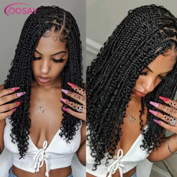 Short 12 Inch Bohemian Curly Braided Full Lace Front Wigs Knotless Box Braid Bob Wig Women Synthetic Locs Goddess Cornrow Braids - Image 12