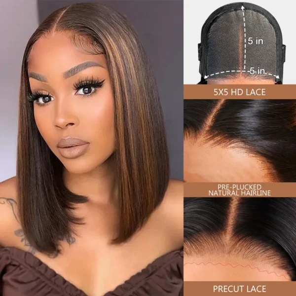 Glueless Wigs Human Hair Pre Plucked Pre Cut P1b/30 Straight Bob Wig Human Hair 5x5 Hd Lace Closure Wigs With Natural Hairline - Image 3