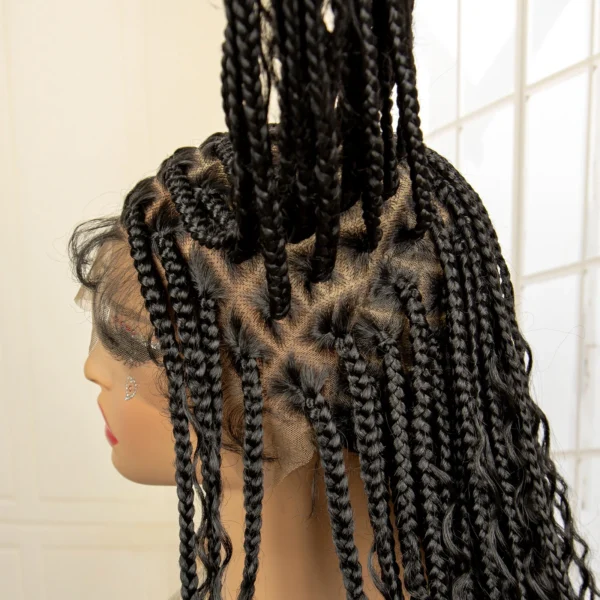36 Inches Long Boho Braided Wigs with Baby Hair Synthetic Full Lace Knotless Box Braiding Wig with Curly Lace Frontal Wig - Image 5