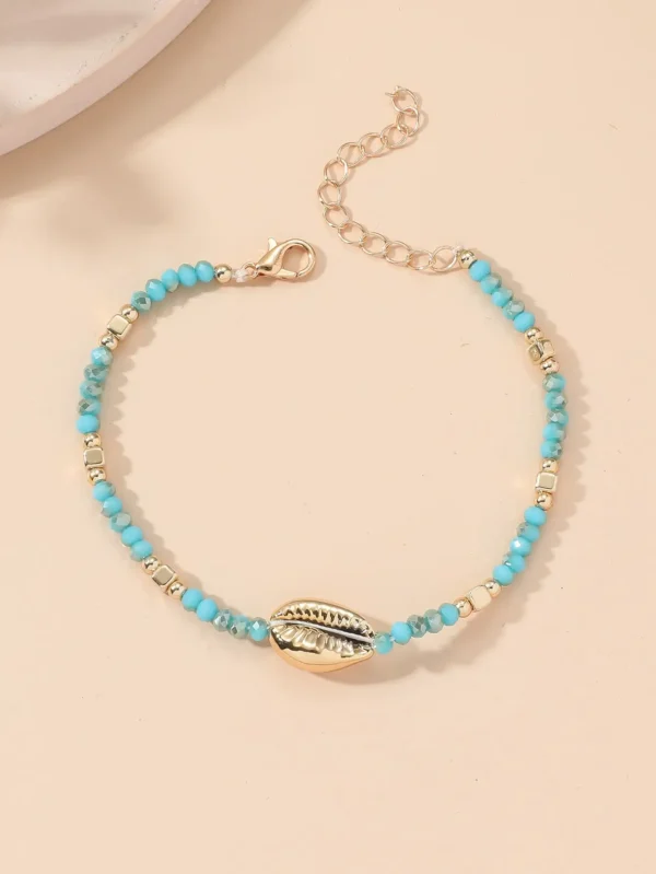 1 Seaside Beach Style String Color Bead Crystal Shell Ankle Ankle Anklet Women's All-match Leisure Travel Party Simple Body Gold - Image 17