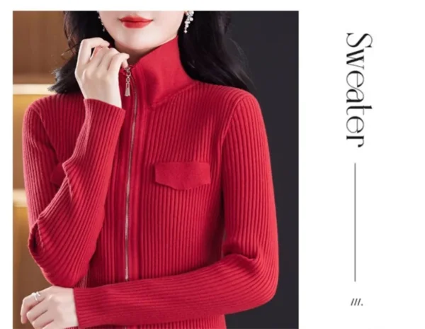 Fashion Zipper Short Knitted Cardigan Sweater 2025 Spring Autumn New Korean Versatile Coat Top Turn-Down Col Sweater Solid Color - Image 31