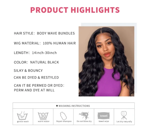 Body Wave Bundles Human Hair Brazilian Hair Weave Bundles 100% Natural Black Human Hair Extensions 1 3 4 PCS Bundles - Image 8