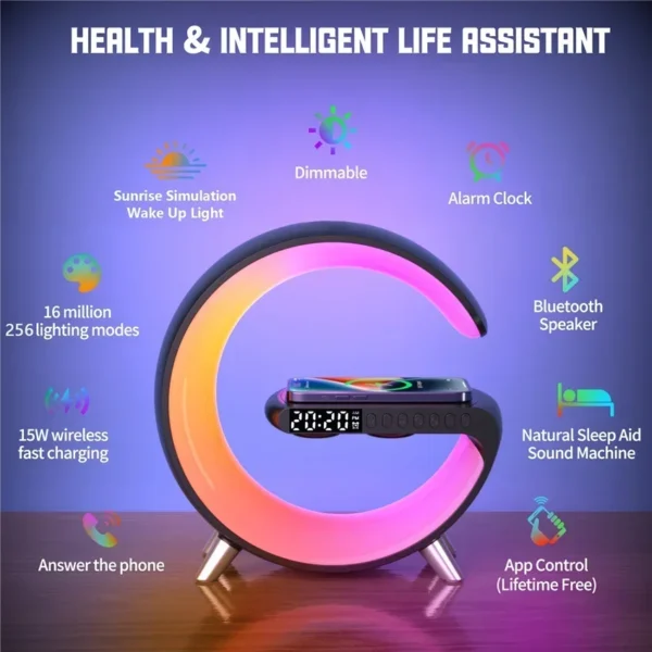 Original Big G  Wireless Charger Stand LED RGB Light 15W Desk Lamp Speaker APP Control For iPhone Samsung Fast Charging Station - Image 2