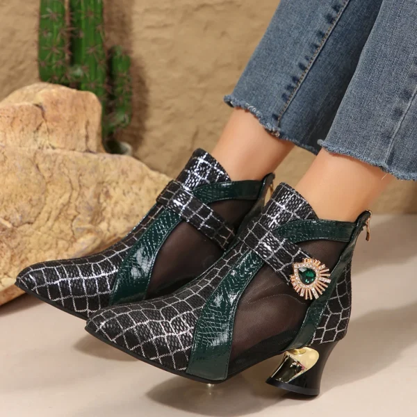 Spring and Summer New High Heel Mesh Boots Hollow Mesh Sandals Thick Heel Fashion Women's Shoes Women's Sandals - Image 17