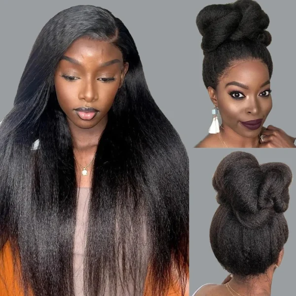 Kinky Straight 13x6 Hd Lace Frontal Wig 360 Hd Lace Black Wig Ponytail Yaki Straight 7x5 Wear And Go Glueless Human Hair - Image 12