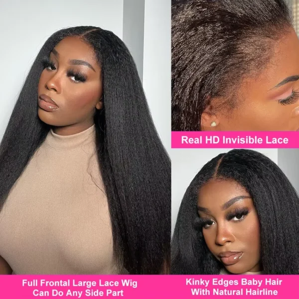 Kinky Straight 13x6 Hd Lace Frontal Wig 360 Hd Lace Black Wig Ponytail Yaki Straight 7x5 Wear And Go Glueless Human Hair - Image 5