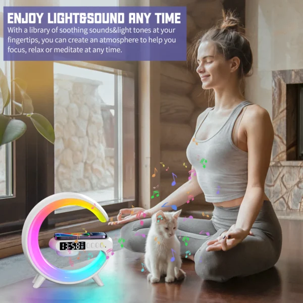 LED Smart Wake Up Light RGB Night Light with Wireless Speaker 15W Wireless Rechargeable Desk Lamp for Bedroom Bedside Game Room - Image 4