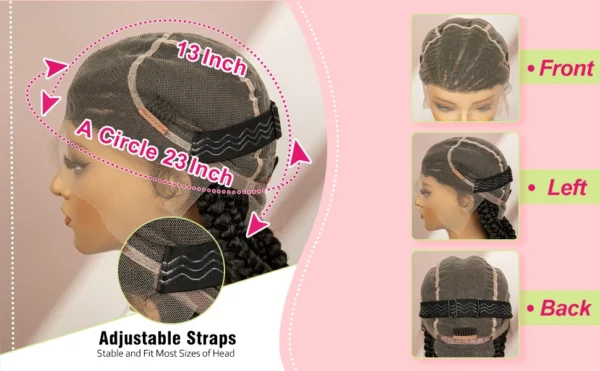 African Black Women Braided Wigs Double Lace Cornrow Braided Wig with Baby Hair Full Lace Frontal 30 Inch Natural Braiding Hair - Image 8