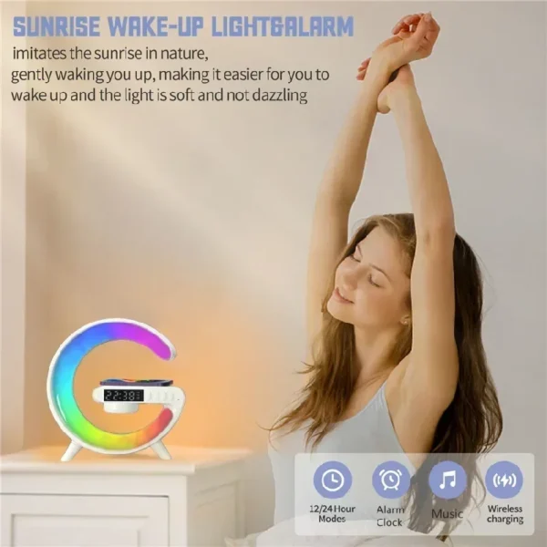 Multifunction RGB Light Bluetooth Speaker Alarm Clock 15W Wireless Charger Stand Pad For iPhone Samsung Fast Charging Station - Image 4