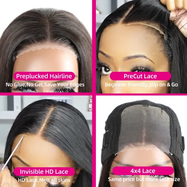 Wear And Go Bob Wigs For Women Human Hair 180% Straight Glueless Wig Ready To Go Human Hair Wigs Pre Cut Lace Air Wig Sale - Image 14