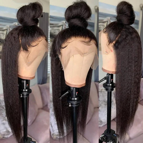 Kinky Straight 13x6 Hd Lace Frontal Wig 360 Hd Lace Black Wig Ponytail Yaki Straight 7x5 Wear And Go Glueless Human Hair - Image 13