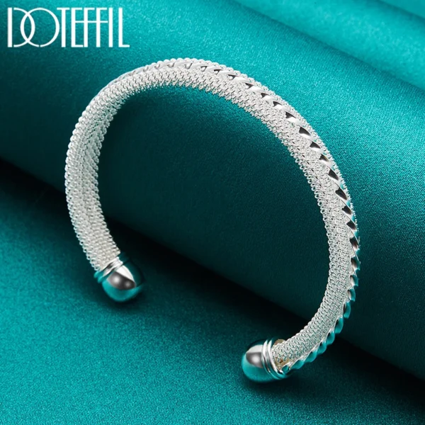 DOTEFFIL 925 Sterling Silver Woven Mesh Bangle Bracelet For Woman Man Wedding Engagement Fashion Charm Party Jewelry - Image 3