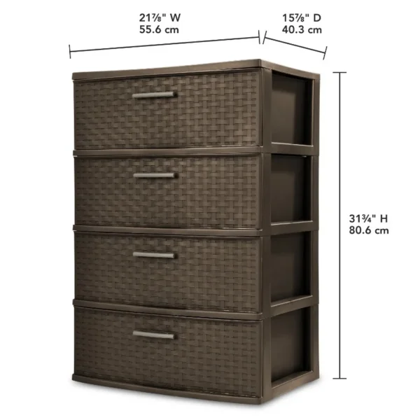Stylish 4 Drawer Wide Woven Plastic Organizer for Home Storage Needs and Durability - Image 2
