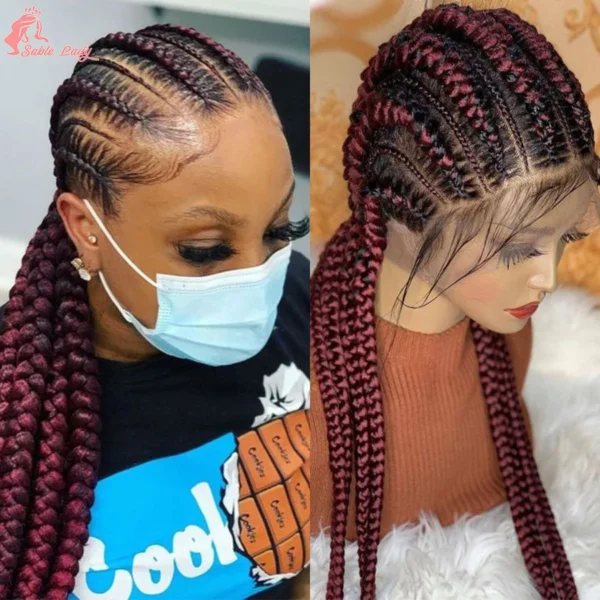 Synthetic Full Lace Front Wigs Braided Wigs For Black African Women 6 Braids With Baby Hair 36 Inches Cornrows Box Braided Wigs - Image 9