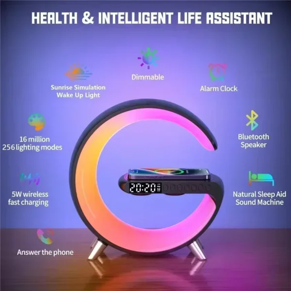 Multifunction Wireless Charger Stand Bluetooth 5.0 Speaker FM TF RGB Night Light Fast Charging Station for iPhone Samsung Xiaomi - Image 5