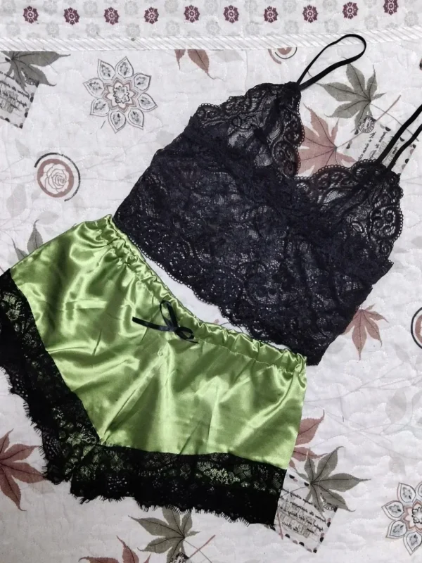 2 Pieces Pajamas Set for Women Sleepwear Sexy Lingerie Lace Silk Crop Tops and Shorts Sets Casual Nightwear Pijamas - Image 15